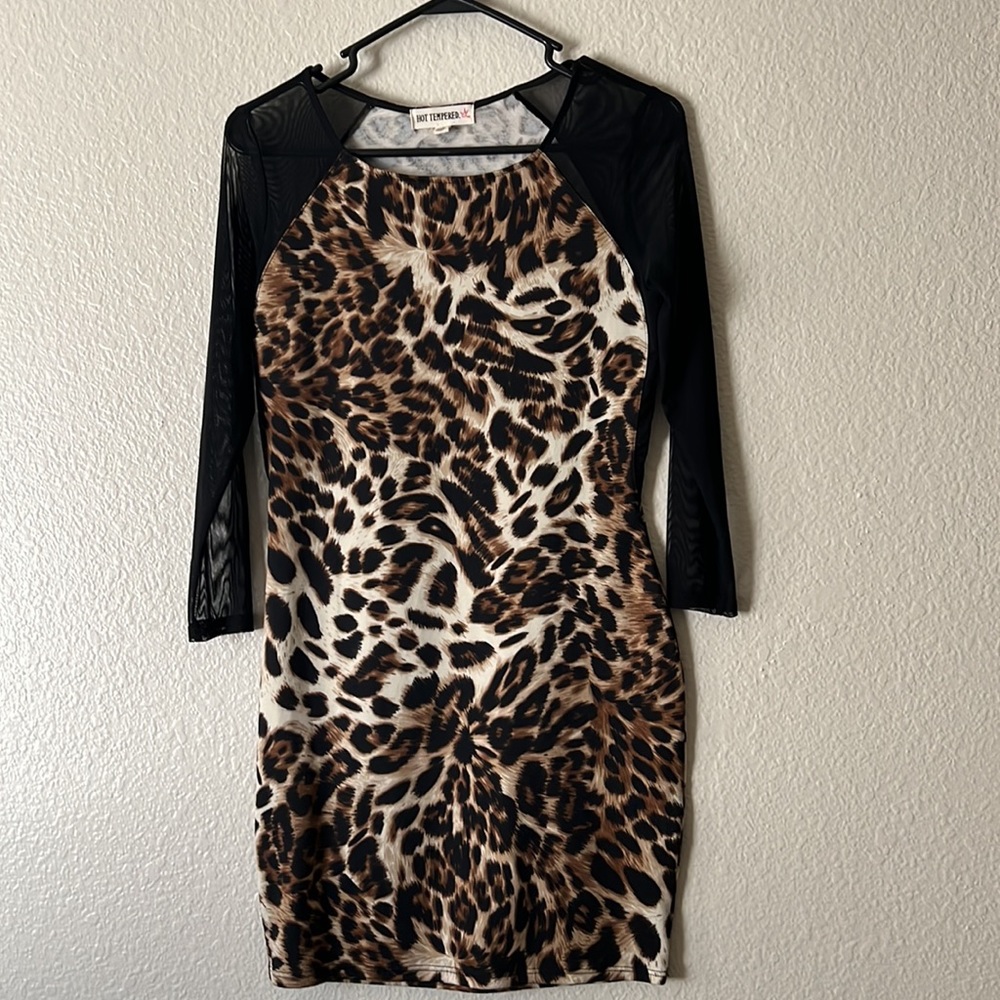Women's Sexy Leopard and sheer sleeved Dress